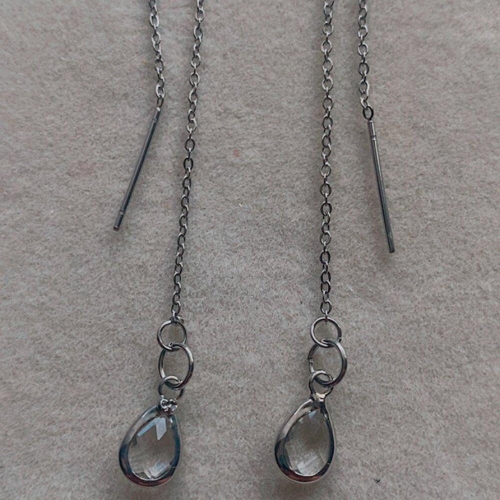Handmade Silver Crystal Teardrop Threader Earrings